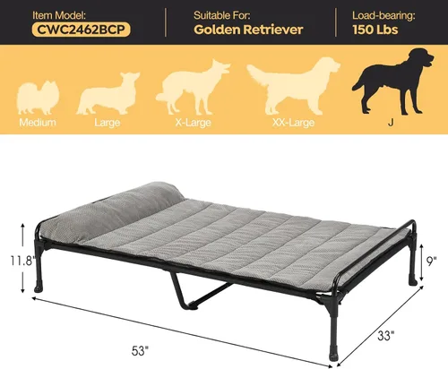 Miniatura 6 de Veehoo Cama elevada para perros + cojín acolchado extraíble, cama refrescante para perros interiores y exteriores con barandilla para perros