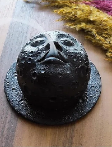 Miniatura 3 de Soporte de incienso, quemador de incienso con cono de reflujo de cara de luna llena, regalo, soporte de incienso, cama de incienso de diseño Negro