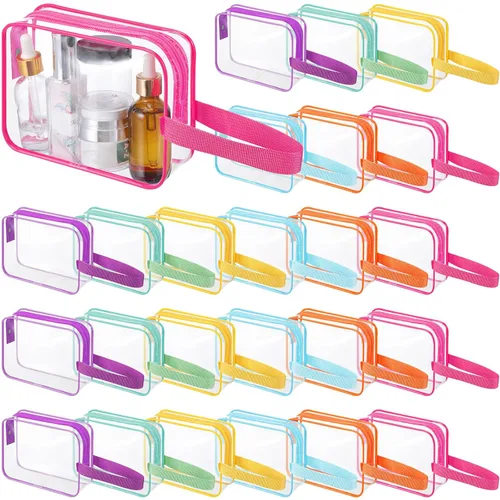 Miniatura 14 de Silkfly Clear Toiletry Bag PVC Travel Cosmetic Bag with Handle Strap Makeup Pouch with Zipper Summer Vacation Salon Graduation Gift End of the Year