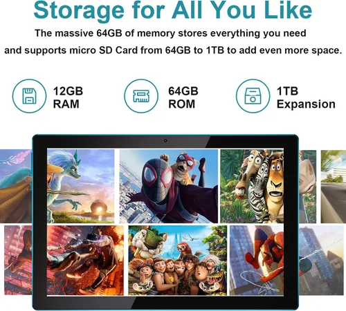 Miniatura 5 de Tableta Android 15 de 10 pulgadas con teclado 64 GB ROM+12 GB RAM (expansión 4+8) Soporta expansión de 1 TB 2MP+8MP cámara dual 6000mAh 5G WiFi-6