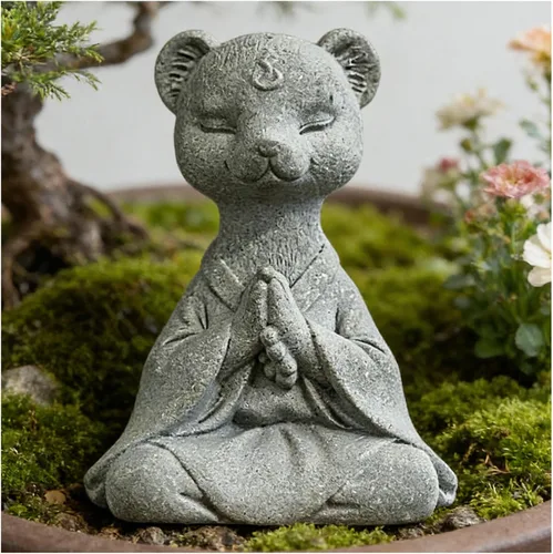 Estatua de zorro meditante, esculturas de zorro rezando, figura zen para pecera, acuario, decoración de estantes al aire libre (A)