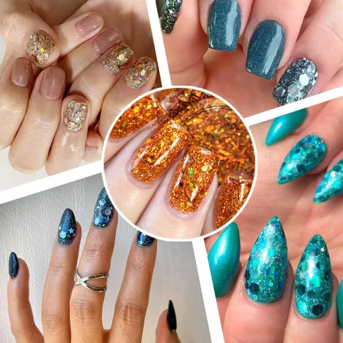 Miniatura 6 de Estanoite - Purpurina gruesa holográfica con lentejuelas, 12 colores mezclados, cosméticos para cara, cuerpo, ojos, cabello, uñas, arte, brillo