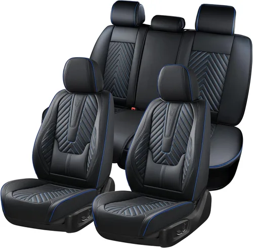 Miniatura 20 de Coverado Fundas de asiento de automóvil, juego completo de fundas de asiento de cuero sintético, fundas protectoras de asiento de lujo, ajuste Rojo