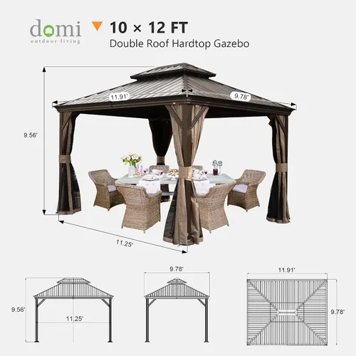 Miniatura 8 de Domi - Cenador de techo rígido para exteriores, de 10 x 12 pies, cenador de metal mejorado con doble techo de acero galvanizado, toldo resistente