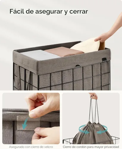Miniatura 4 de SONGMICS Cesta para la ropa sucia, 23.8 galones (90 litros) Cesta de ropa, Cesta para ropa plegable, Forro extraíble y lavable, Marco de alambre