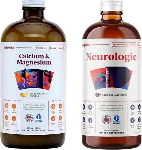 LIQUIDHEALTH Paquete de suplementos vitamínicos líquidos nootrópicos de calcio y magnesio y neurológicos para adultos – Apoya la salud de los huesos