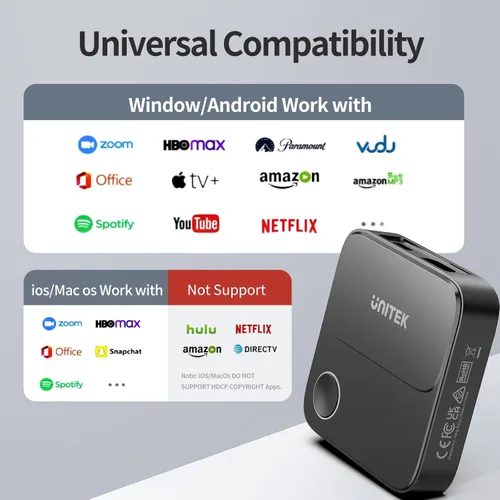 Miniatura 5 de Unitek Adaptador de dongle de pantalla inalámbrica Hdmi - Receptor de duplicación de pantalla 5G, dispositivo de transmisión de TV, adaptador