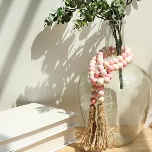 Miniatura 4 de Meplait Guirnalda de Cuentas de Madera, 39 pulgadas Cuentas de Estilo Granja con Borlas Cuentas Boho para Bandeja de Niveles Cuentas Decorativas