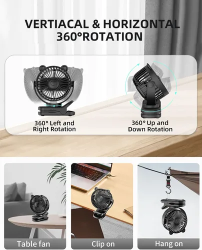 Miniatura 4 de GOTOTO Ventilador de clip, ventilador pequeño personal portátil recargable con batería de 2000 mAh, potente diseño de clip, 3 velocidades de viento