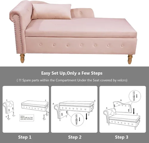 Miniatura 4 de Aoowow Banco de almacenamiento de terciopelo rosa para dormitorio, extremo de la cama, sofá con brazo enrollado, tumbona para interiores con Rosa 58
