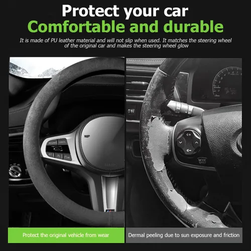 Miniatura 4 de AUCELI Funda para volante de automóvil, protector de volante de vehículo de cuero de 15 pulgadas, antideslizante, transpirable, accesorios