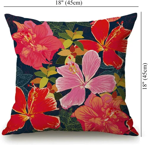 Miniatura 61 de Solekla Funda de almohada cuadrada de lino y algodón con flores blancas y negras, funda de cojín decorativa para sofá de 18 x 18 pulgadas Sl157
