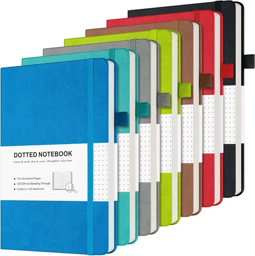 Cuaderno de diario punteado, paquete de 7 de cuero con cuadrícula de puntos para mujeres y hombres, cuadernos a granel para estudiantes, oficina,