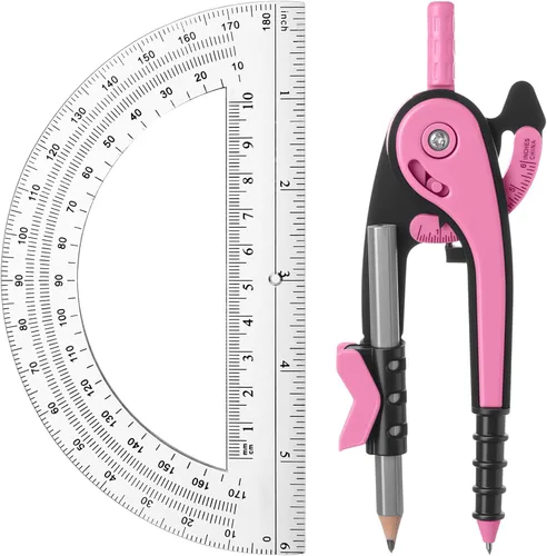 Miniatura 13 de EBOOT Juego de matemáticas de geometría para estudiantes, brújula de dibujo y transportadores de brazo oscilante transparente de 6 pulgadas, Azul