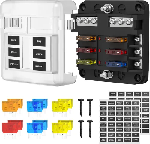 DaierTek - Bloque de fusibles de 12 V 6 vías 12 voltios, caja de fusibles ATO/ATC, panel de fusibles marino con luz indicadora LED impermeable de 24
