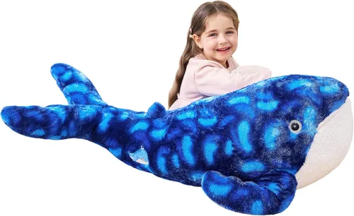 IKASA Juguete de peluche grande de ballena azul, gigante, de 43 pulgadas, lindos juguetes suaves jumbo, enorme tamaño grande, esponjoso, oso, de