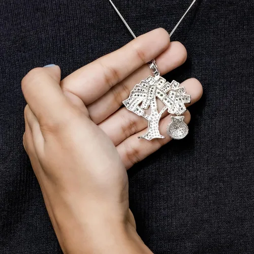 Miniatura 8 de Octa Pearl - Colgante de circonita cúbica blanca y verde de 3.16 quilates hecho a mano para el árbol del dinero, para mujeres u hombres en plata