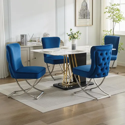 Miniatura 6 de WUTUTUEE Sillas de Comedor de Terciopelo de Lujo, Sillas de Acento Capitoné Tapizadas Sin Brazos con Patas de Metal Plateado en Forma de X, Juego