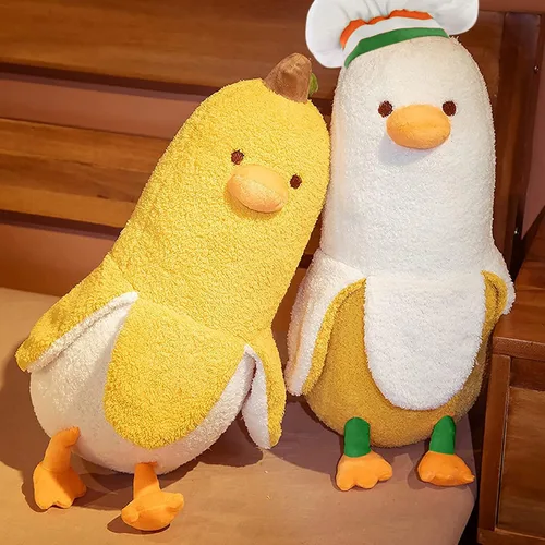 Miniatura 6 de PEACH CAT Lindo Pato de Plátano Peluche Animal de Peluche Pato Chef de Plátano Largo Almohada de Felpa para Niñas y Niños Blanco 12 pulgadas