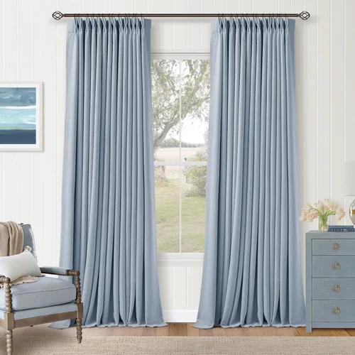 Miniatura 46 de Juego de 2 paneles de cortinas plisadas negras de 80 pulgadas para sala de estar, cortinas plisadas de lino con forro de 80 pulgadas de largo, 100%