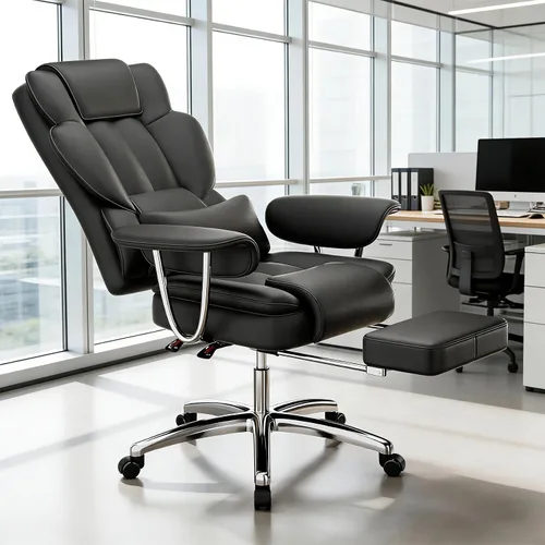 Miniatura 7 de Silla de oficina grande y alta con reposapiés, silla de oficina ergonómica reclinable, respaldo alto, silla de oficina ejecutiva para personas Beige