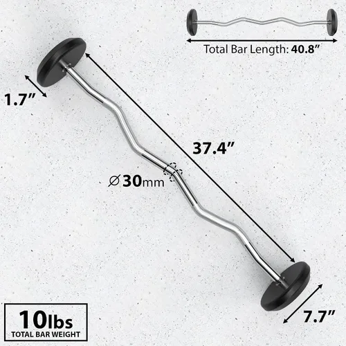 Miniatura 4 de Synergee Barra Fija Easy Curl Barra de Acero Curvada Pre-Ponderada con Pesas de Goma - Peso Fijo