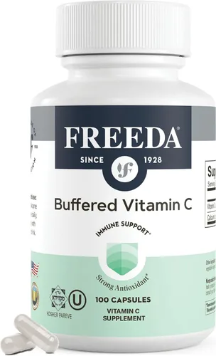 FREEDA Vitamina C tamponada 500 mg - Ascorbato de calcio no ácido - Apoyo inmunológico y antioxidante - Kosher, suave para el estómago - 100 cápsulas