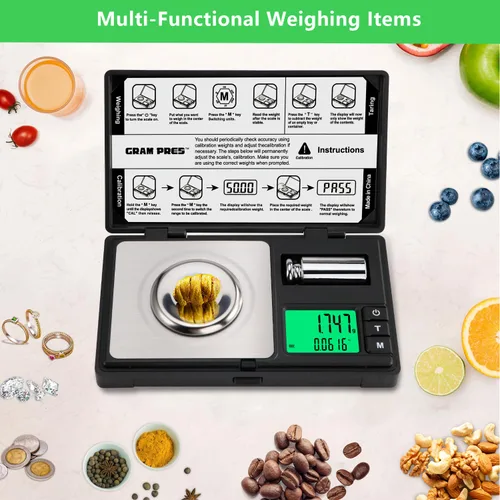 Miniatura 6 de GRAM PRES Escala de miligramo de alta precisión, 50g/0.001g, báscula digital mini de bolsillo, báscula de mg para pesar polvos, joyas, medicina