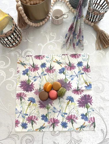 Miniatura 6 de Servilletas de papel de flores moradas con libélula para cena, tamaño decorativo de almuerzo de decoupage de 13 x 13 pulgadas (desplegadas)
