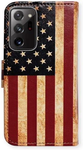 Miniatura 8 de Bcov Funda para Galaxy Note 20 Ultra 5G, Retro Bandera Americana Multifunción Billetera Funda de cuero con múltiples ranuras para tarjetas Correa