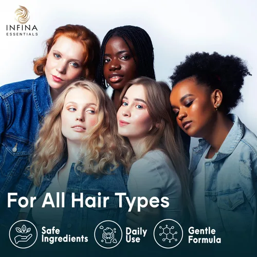 Miniatura 5 de INFINA ESSENTIALS Champú y acondicionador 2 en 1 con biotina para hombres y mujeres – Champú para engrosar y fortalecer el cabello con palma