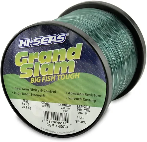 Sedal de Pesca de Monofilamento HI-SEAS Grand Slam - Fuerte y Resistente a la Abrasión en Transparente, Rosa, Verde, Azul Ahumado, Amarillo
