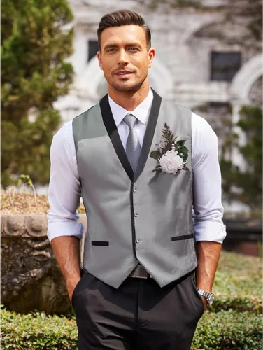 Miniatura 2 de COOFANDY Chaleco de traje para hombre, ajustado, formal, de negocios, chaleco casual para boda