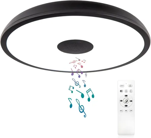 Miniatura 12 de Lámpara de techo LED inteligente impermeable de montaje empotrado, con altavoz Bluetooth, 28 cm, 18 vatios, lámpara de música regulable, luz RGB