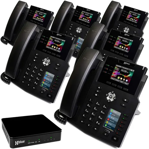 Xblue QB - Paquete de sistema QB con 6 teléfonos IP IP9g, incluyendo asistente automático, correo de voz, extensiones de teléfono celular y remoto y