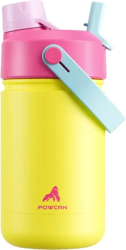 Miniatura 22 de POWCAN - Botella de agua con aislamiento de 18 onzas, con tapa de boquilla y pajilla 2 en 1, fría 24 horas, a prueba de fugas, apta para portavasos