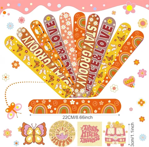 Miniatura 5 de CZWXOXO 74 recuerdos de fiesta temáticos geniales que contienen 24 pulseras hippie, 50 calcomanías temáticas bohemias, recuerdos de fiesta boho
