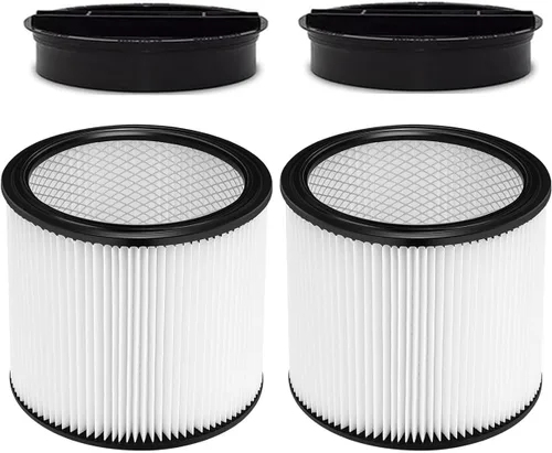 90304 Filtro de repuesto para aspiradoras Shop Vac 90304, 90350, 90333, 90585, de 5 galones y superiores (2 filtros de repuesto+2 tapas)