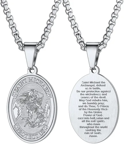 Miniatura 91 de U7 Saint Benedict/Michael Medal Necklace, 316L Stainless Steel Virgin Mary Necklace for Men Women, Bible Verse Protection Necklace Catholic