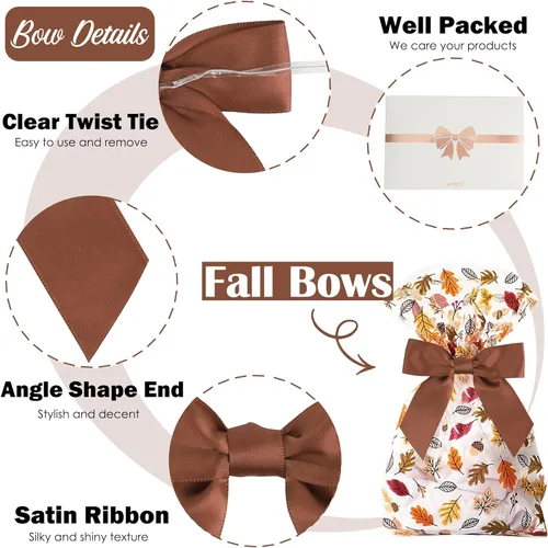 Miniatura 3 de AIMUDI Lazos de otoño de 5 colores, lazos de satén de color naranja quemado prefabricados de 3.5 pulgadas para Acción de Gracias, Halloween, boda
