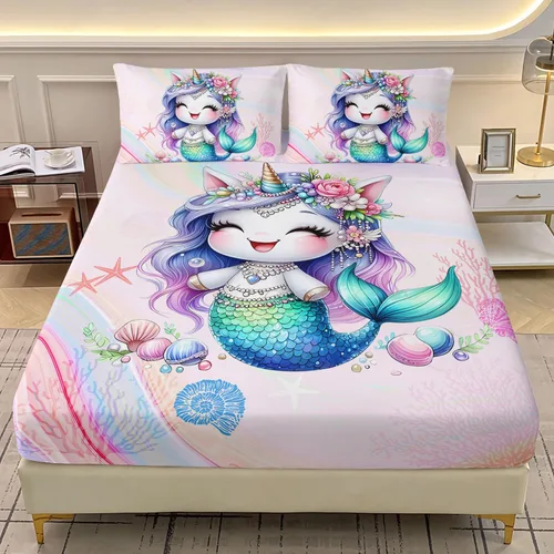 Miniatura 27 de AILONEN Axolotl - Juego de sábanas bajeras para niños, tamaño individual XL, color rosa y azul degradado kawaii, lindas sábanas de fresa salamandra