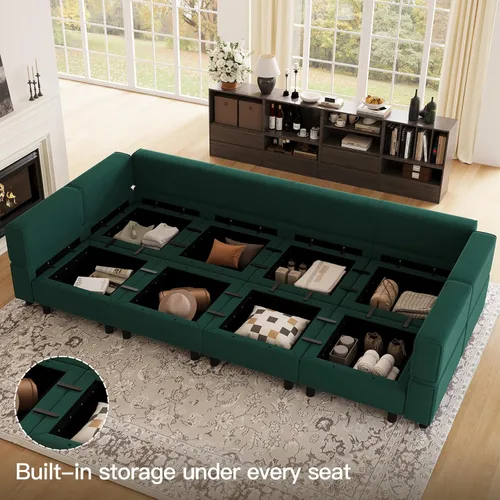 Miniatura 3 de Belffin - Sofá modular seccional con chaises de almacenamiento, sofá cama seccional de 8 asientos, sofá cama verde