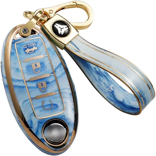 Miniatura 9 de ontto Compatible con Nissan Smart Remote Key Fob Cover Full Protection Marble Pattern Key Case Azul, Azul