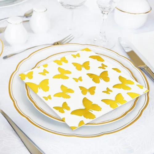 Miniatura 5 de JarThenaAMCS Servilletas de cóctel de mariposa de primavera, 100 unidades, servilletas de papel desechables de mariposa de papel de mariposa de oro