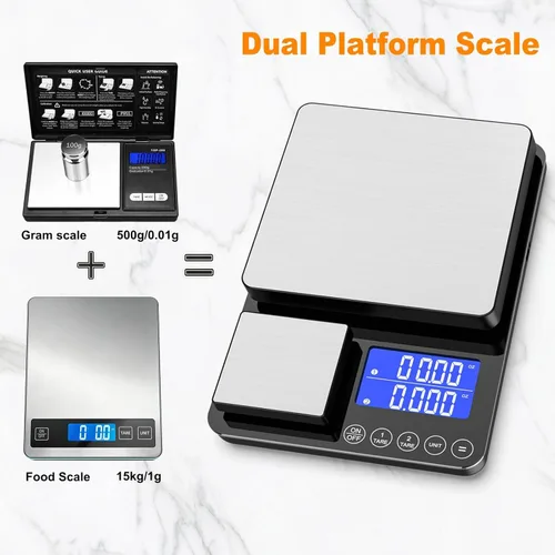 Miniatura 2 de KKZ 0.001oz/33lb Kitchen Scale, Dual Platform Food Scale Grams and Ounces for Weight Loss Baking Cooking Meal Prep Sourdough Bread, Stainless Steel