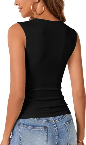 Miniatura 5 de Vrtige Camiseta sin mangas sexy con cuello redondo para mujer, de punto acanalado, sin mangas, ajustada