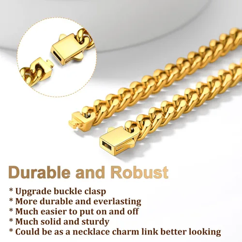 Miniatura 6 de Bestyle Miami Cuban Link Chain for Men, Durable Real 18K GoldBlack Plated Solid Stainless Steel Chain, Width 5mm 7mm 9mm 12mm Mens Necklace, 18-30