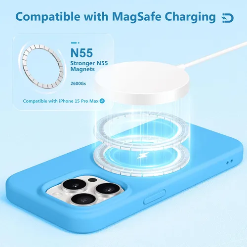 Miniatura 299 de GONEZ Funda de silicona para iPhone 15 Pro Max, compatible con Magsafe, protector de cámara + protector de pantalla, forro de microfibra suave