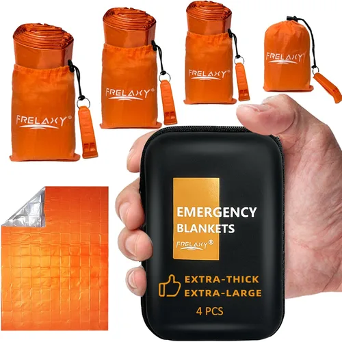 Miniatura 12 de Frelaxy Paquete de 2/4 mantas de emergencia, extra gruesas, extra grandes, con silbatos, bolsas de almacenamiento y funda de EVA