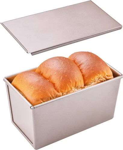 Miniatura 9 de Molde antiadherente para pan Pullman con tapa, 450g Rectángulo ondulado para hornear en el horno, capacidad para masa 21,1 x 12,2 x 10,9 cm